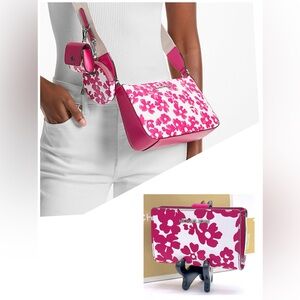NWT Michael Kors 4pc White and Pink Floral Crossbody and wallet Set